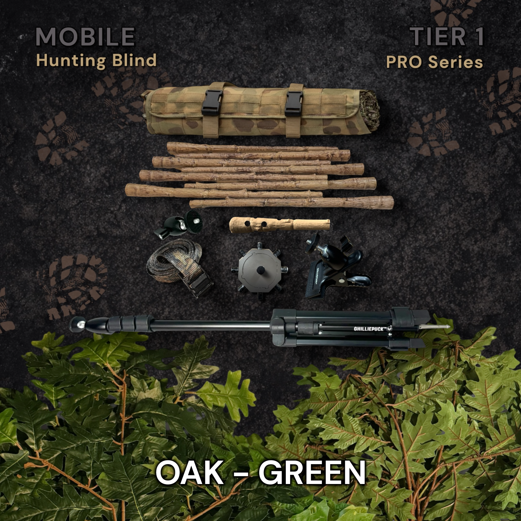 Ghilliepuck Mobile Hunting Concealment Kit – Tier 1 Aluminum – Oak Green